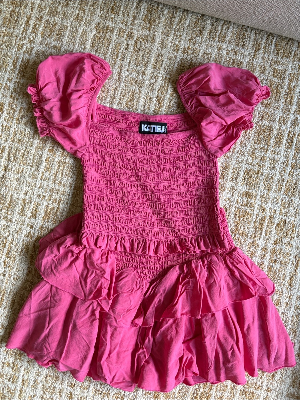 Katie J NYC Fuchsia Smocked Puff-Sleeve Ruffle Skirt Set